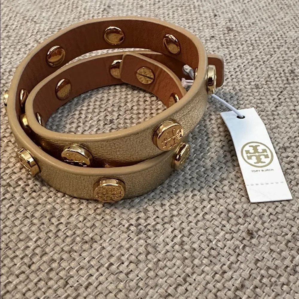NWT TORY BURCH DOUBLE WRAP LOGO STUD WRAP BRACELET